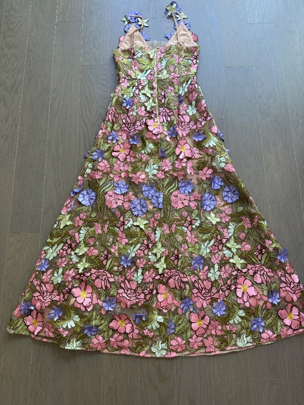 ELLIATT Flora A-Line Gown Pink Green Floral 3D Flower Embellished Dress - SMALL - Picture 3 of 11